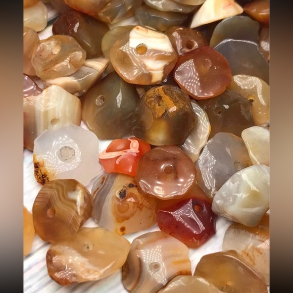Large Vintage Rough Cut Polished Agate Gemstone Beads DIY Jewelry Making Bundle - Picture 2 of 14
